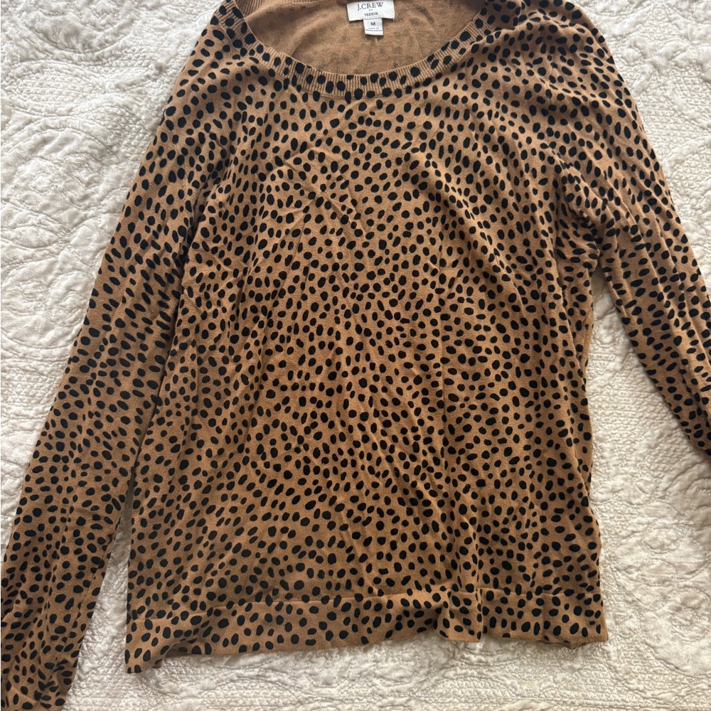 J. Crew Tan and Black Spotted Blouse